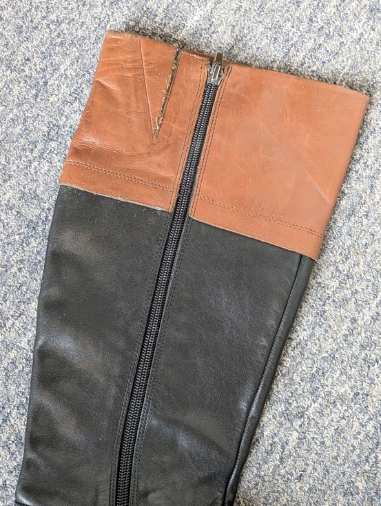 Tommy Hilfiger Black Tan Leather Riding Boots Size 6 Zipper - Picture 7 of 16